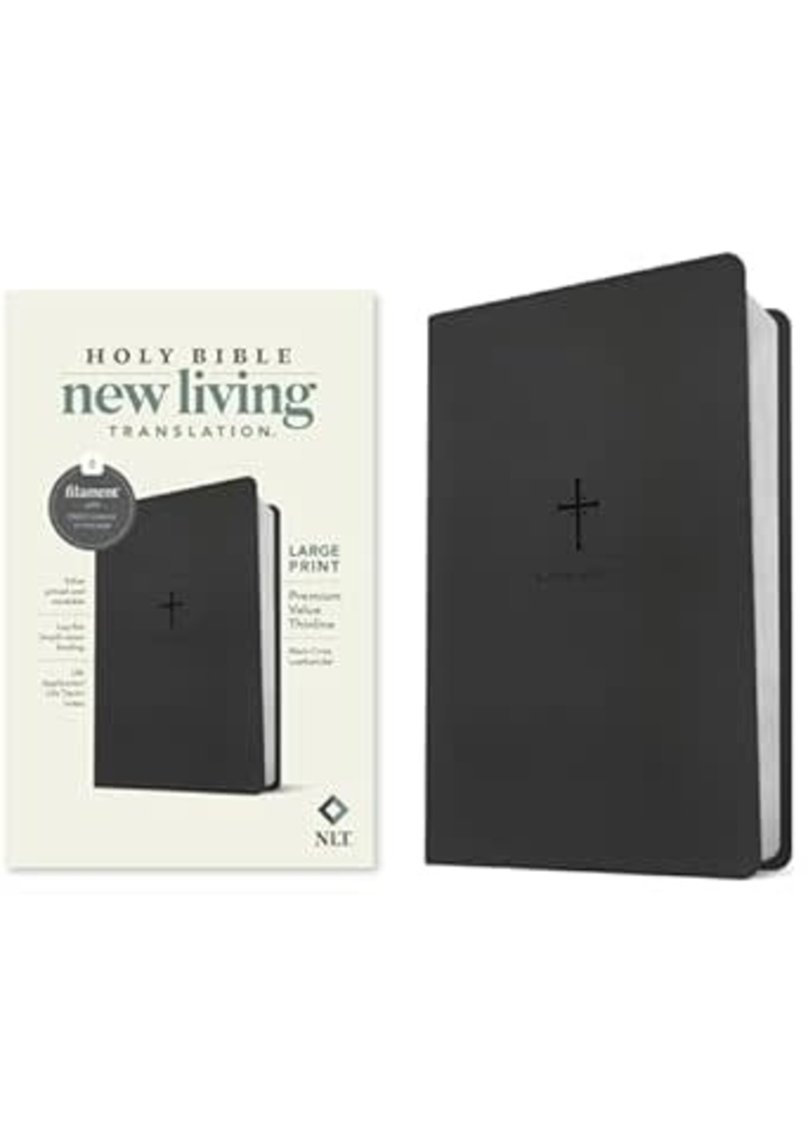 NLT Large Print Premium Value Thinline Bible, Filament Enabled (LeatherLike, Black Cross)