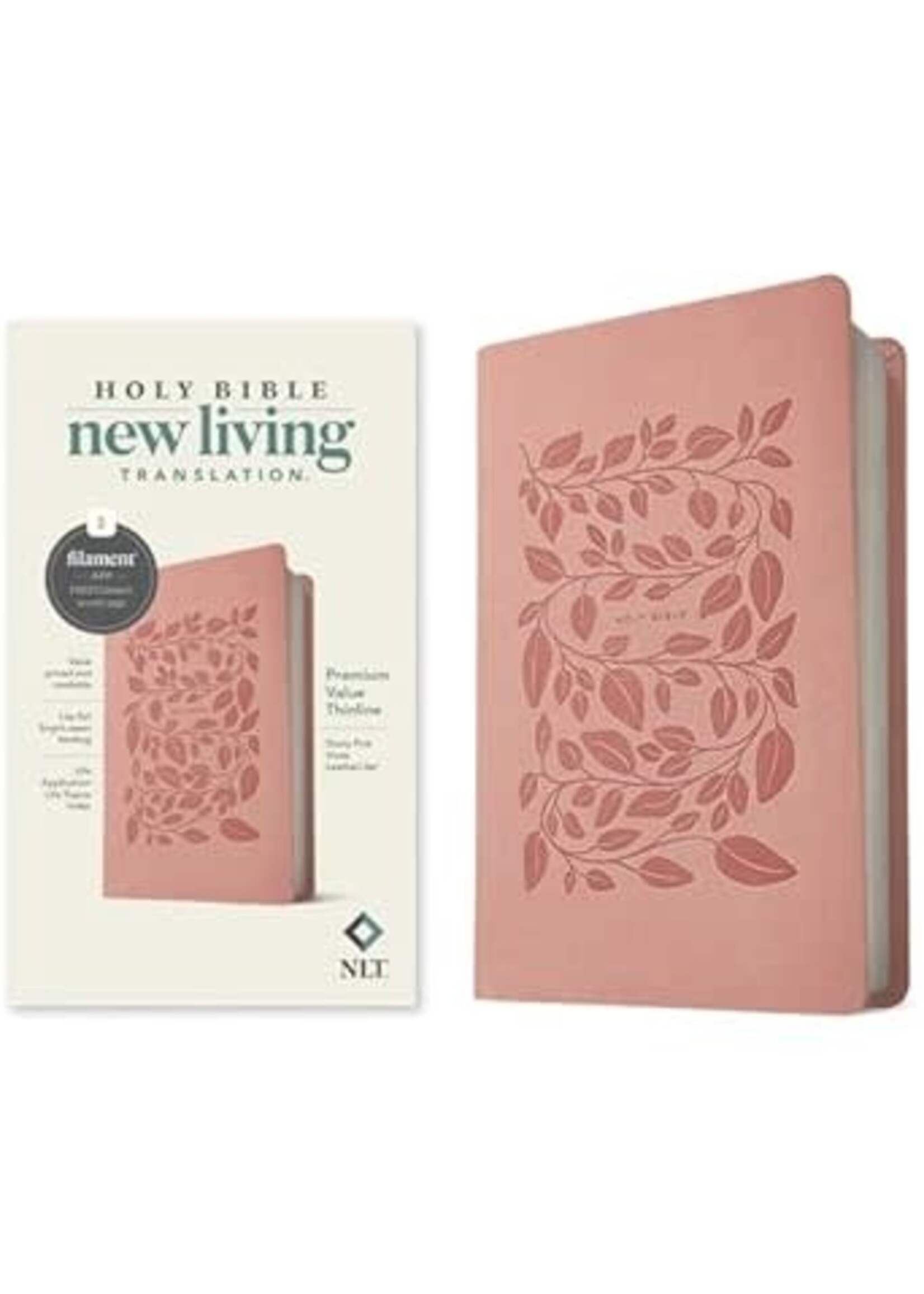 NLT Premium Value Thinline Bible, Filament Enabled (LeatherLike, Dusty Pink Vines)