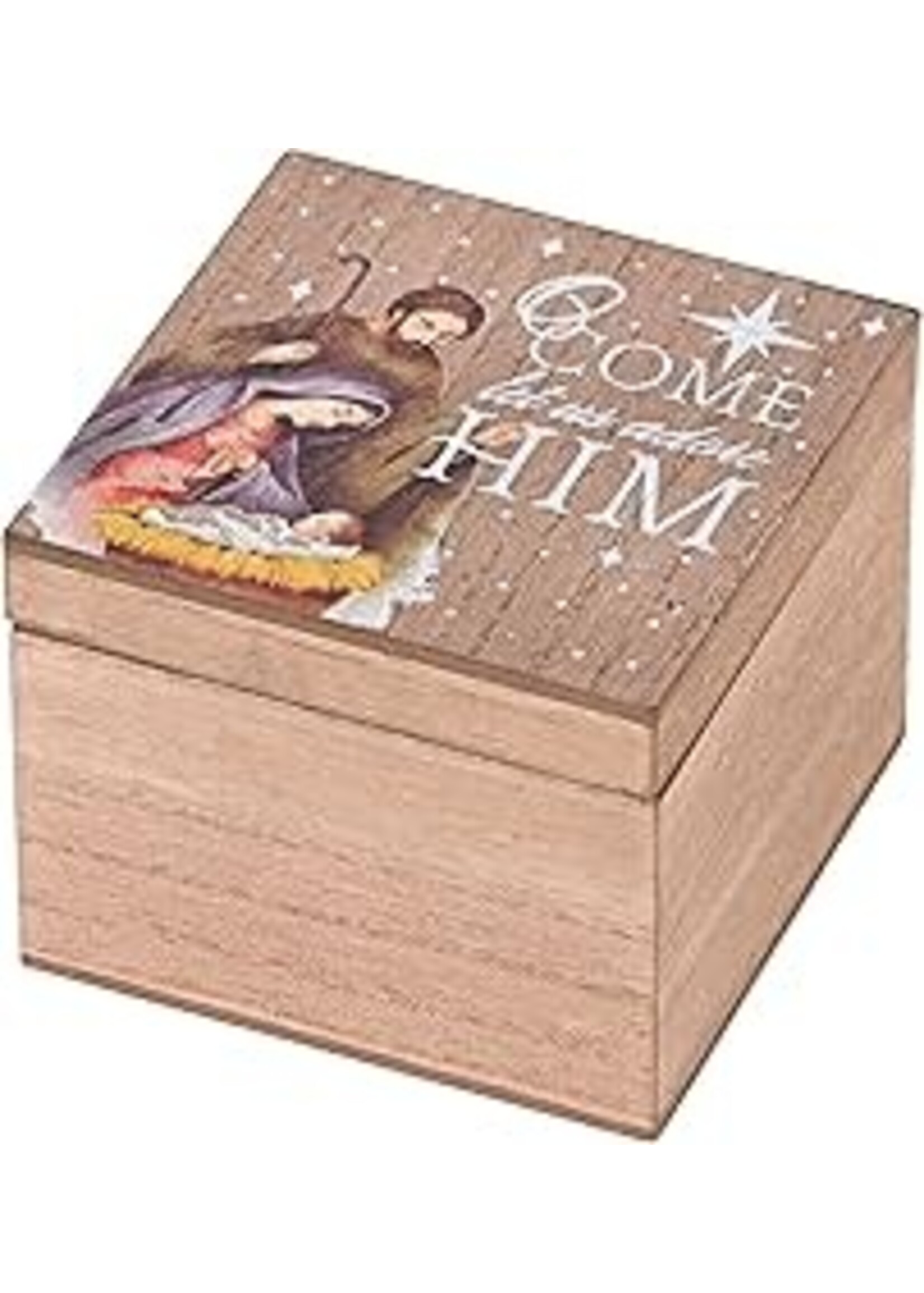 Wood Box w Lid Come Let us Adore Him