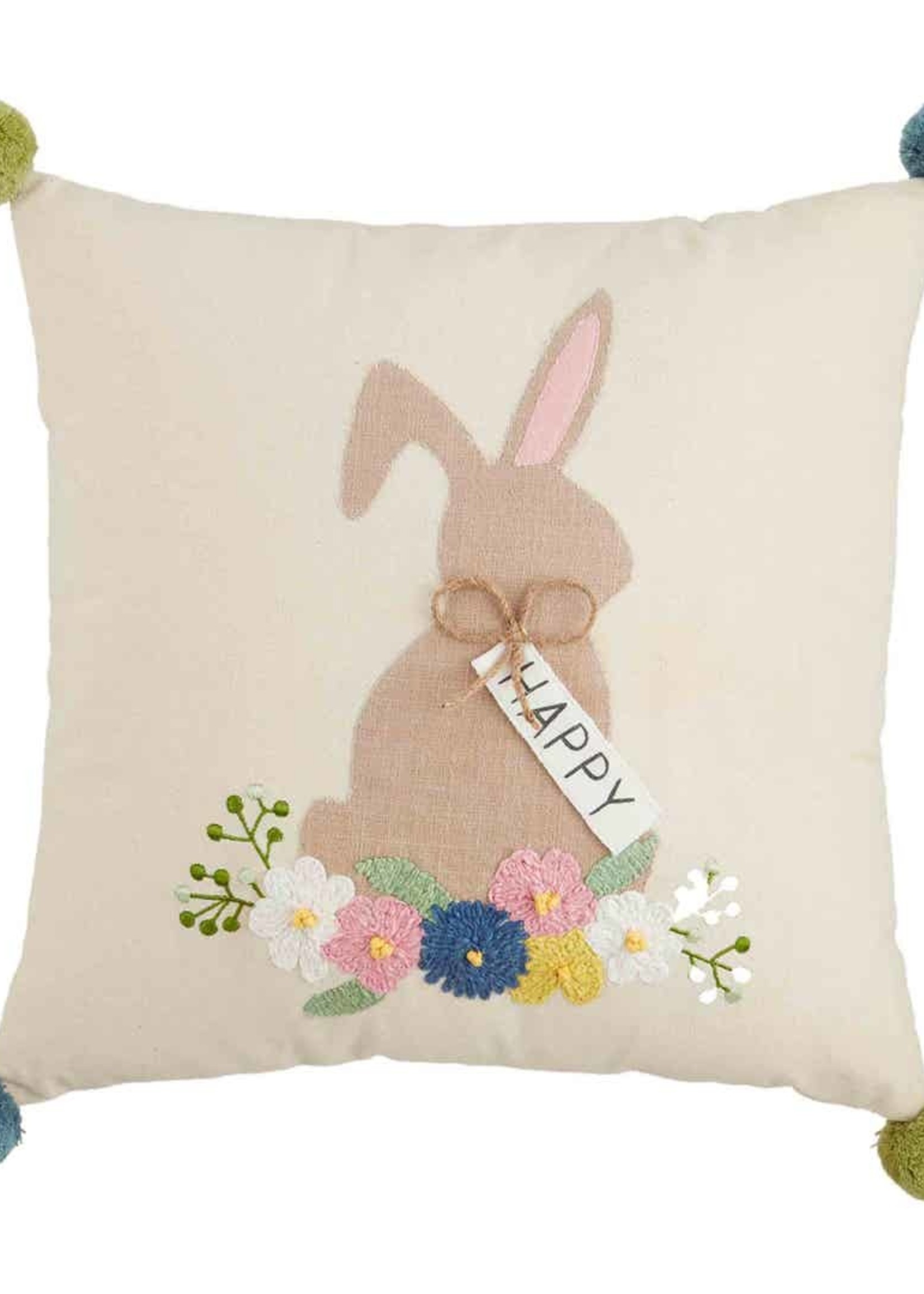 Mud Pie HAPPY BUNNY POM PILLOW