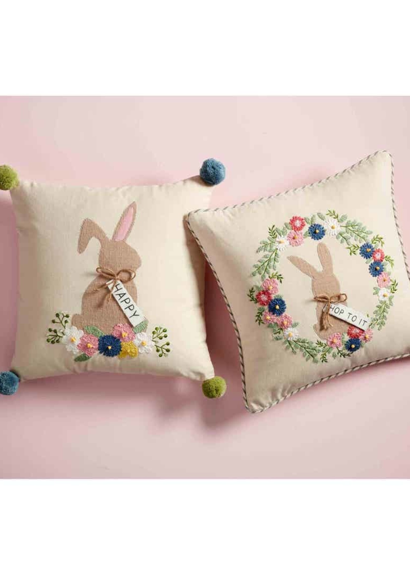 Mud Pie HAPPY BUNNY POM PILLOW