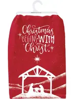Primatives by Kathy CHRISTMAS BEGINS WITH CHRIST TEA TOWEL
