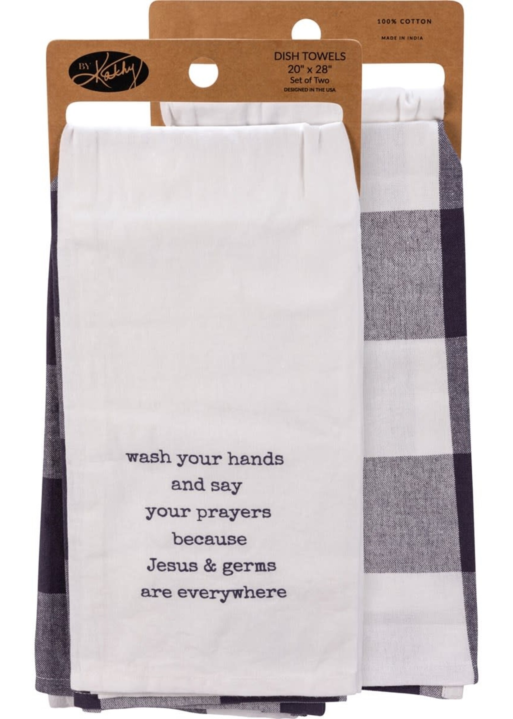Primatives by Kathy JESUS & GERMS ARE EVERYWHERE TEA TOWEL SET