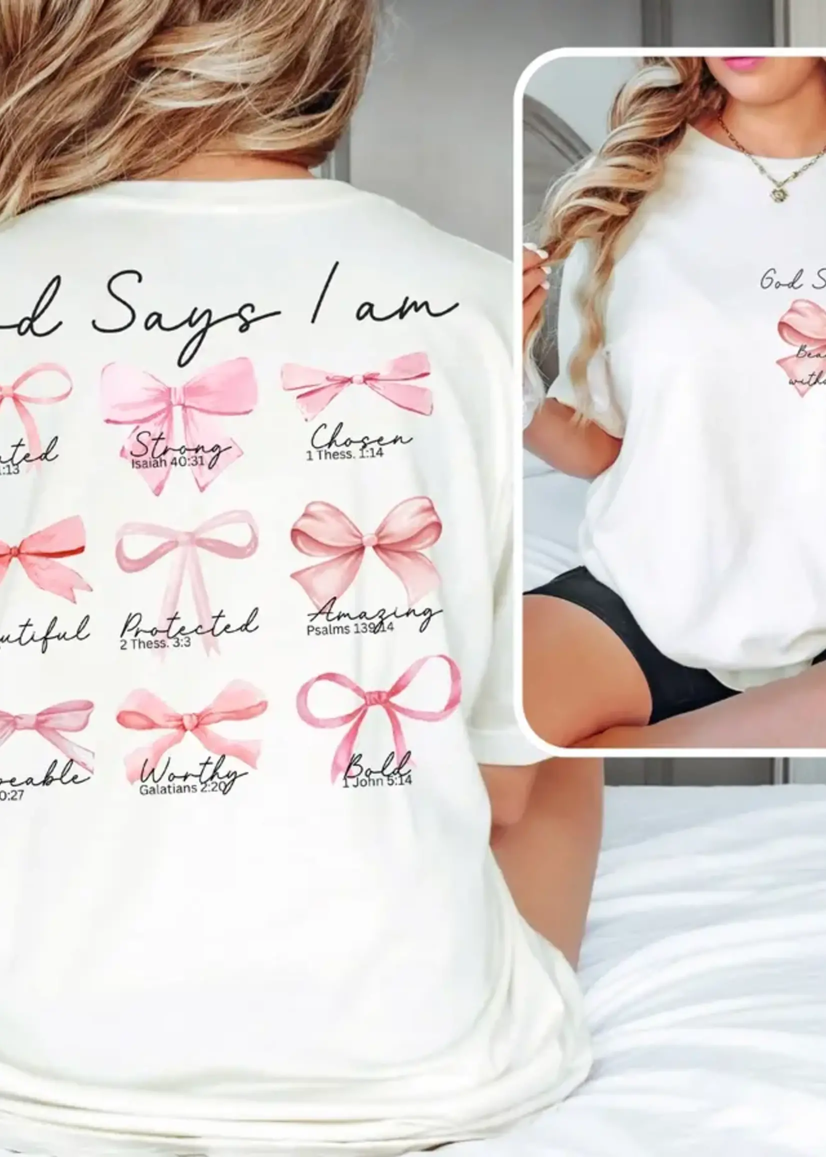 PRESSURE AND GRACE GOD SAYS COQUETTE BOW TEE