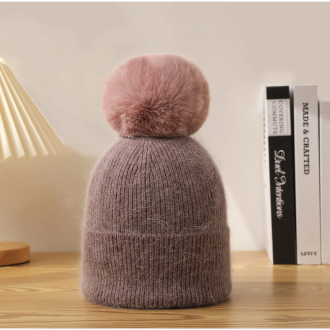 Single Pom Pom Beanie - Mauve