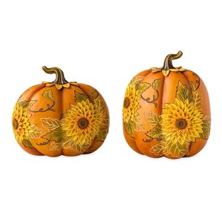 Carved Pumpkin With Sunflowers