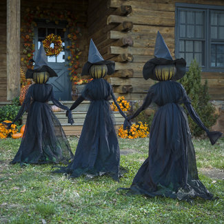 Lighted Halloween Witch Stakes - Set of 3