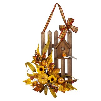 Artificial Fence With Birdhouse & Flower