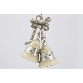 9" White Metal Bell w/ Bow
