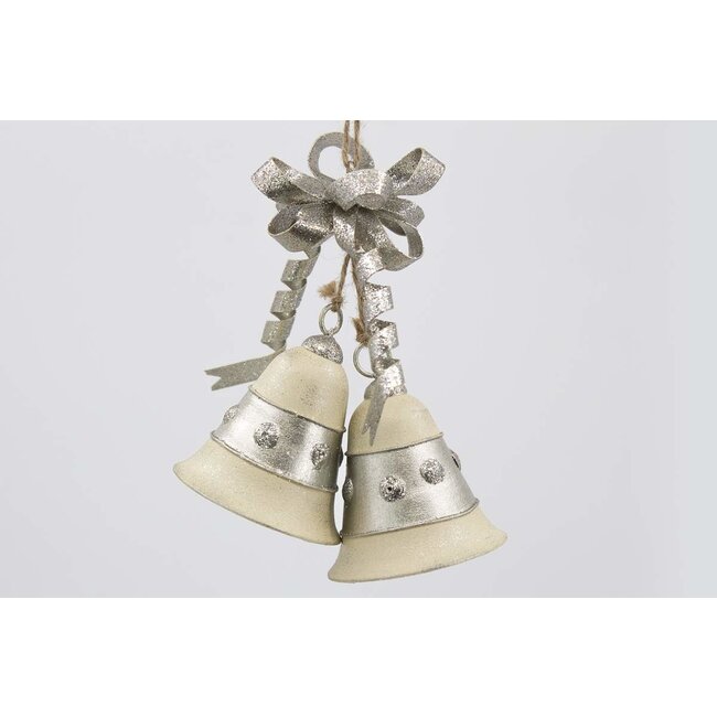 9" White Metal Bell w/ Bow