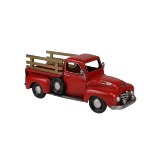 16" Red Metal Truck Planter w/ Fence