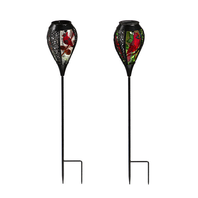 Solar Garden Stake with Glass Cardinal 31.5" Fire Flame