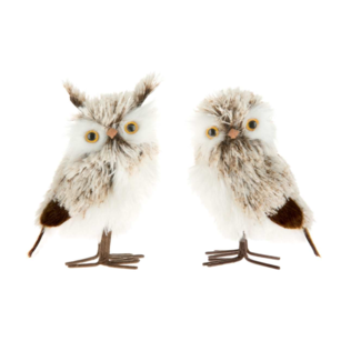 6" Brown/White Feather Owl