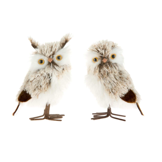 6" Brown/White Feather Owl