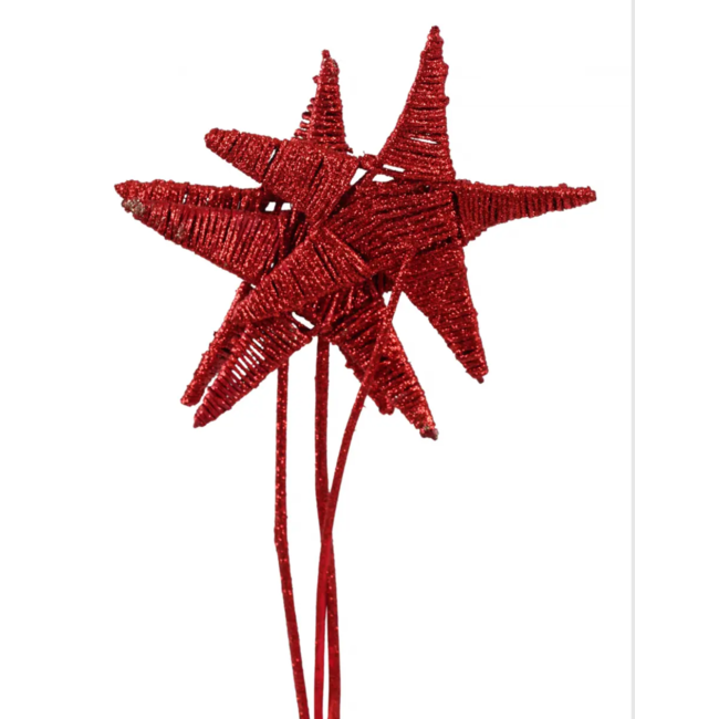 Jumbo Lata Stars (3 Stem) Red Glitter
