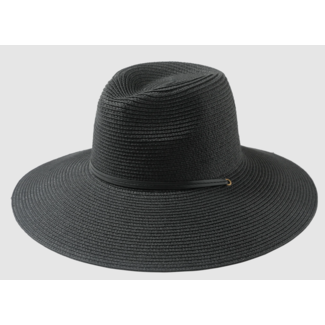 Black Straw Bucket Hat w/ Chin Strap