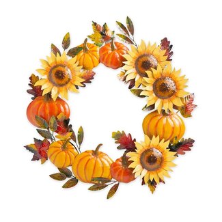 Handcrafted Metal Sunflower & Pumpkin Wreath