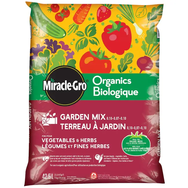 Miracle-Gro Organic Raise Bed/In-Ground Mix For Vegetables & Herbs 42.5 L - BURGUNDY BAG