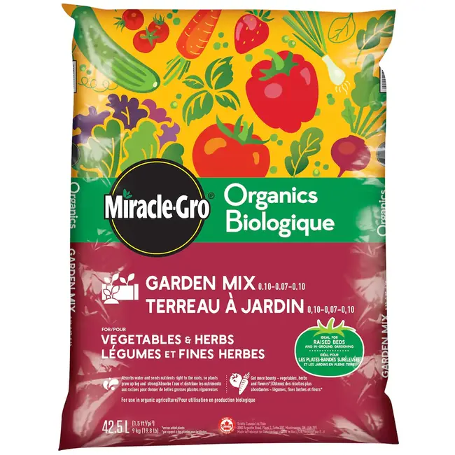 Miracle-Gro Organic Raised Bed/In-Ground Mix For Vegetables & Herbs 42.5 L - BURGUNDY BAG
