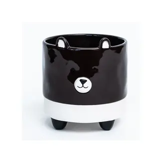 4" Footed Black Glazed Puppy Pot