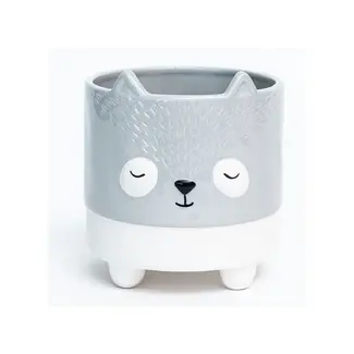 4" Footed Grey Glazed Fox Pot