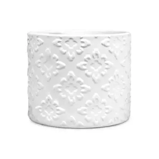 6" White Glazed Floral Motif Pot