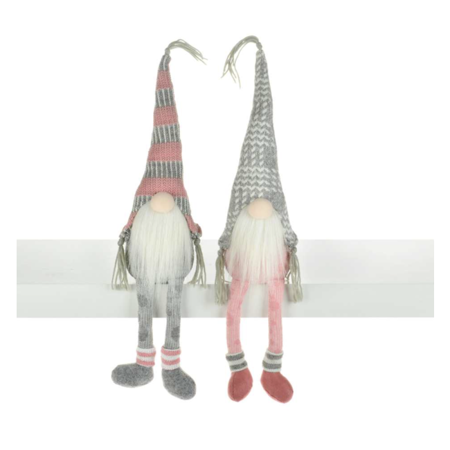13" Pink/Grey Dangly Leg Gnome