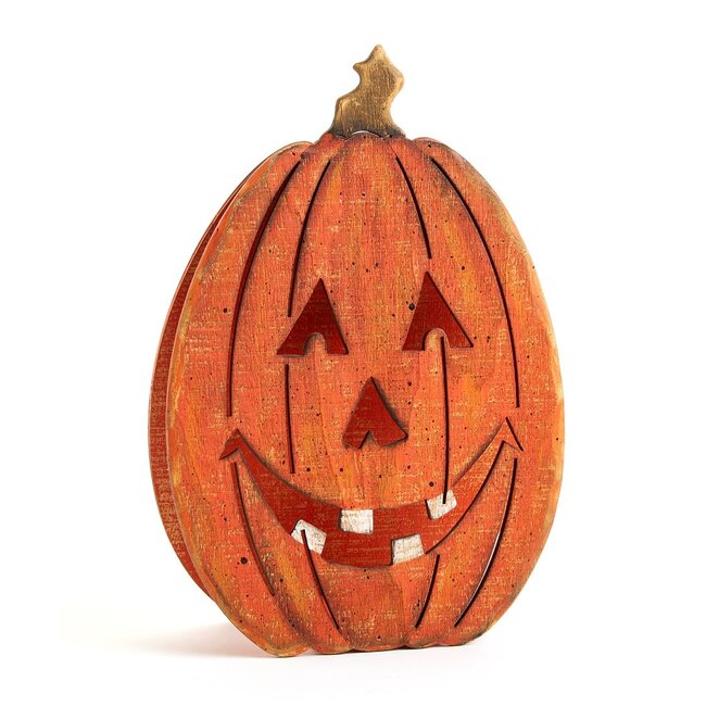 Wood Pumpkin Lantern w/ LED Candle