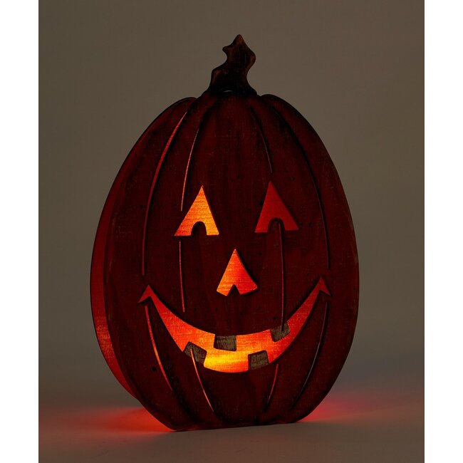 Wood Pumpkin Lantern w/ LED Candle