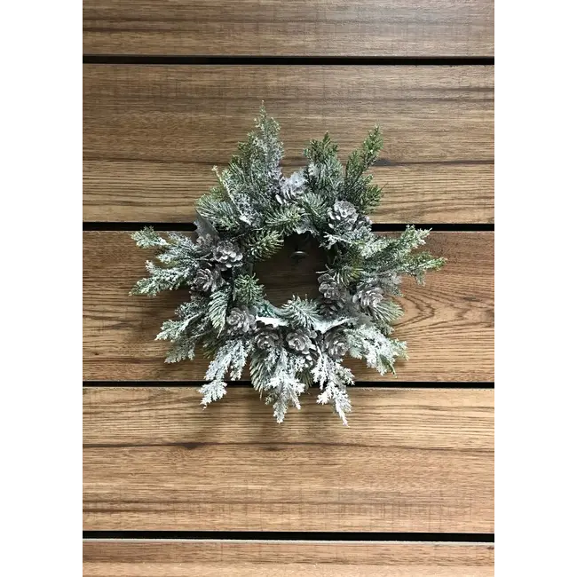10" Snowy Pine, Cone & Grass Candle Ring