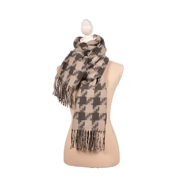 Grey Large Print Houndstooth Scarf