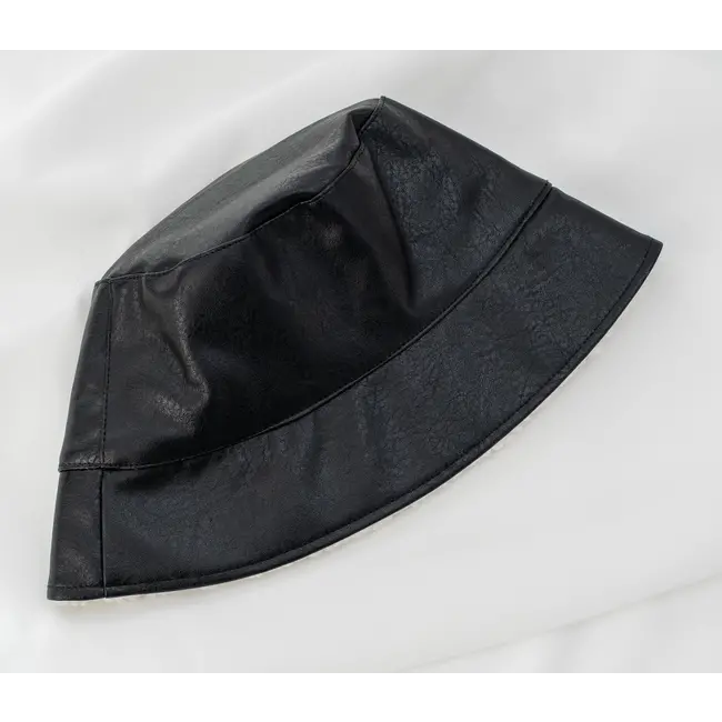 Vegan Leather/Sherpa Fleece Bucket Hat - Black