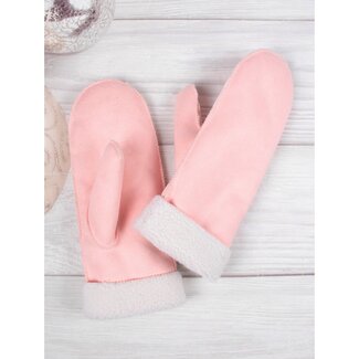 Pink Suede Mittens w/ Fur Trim