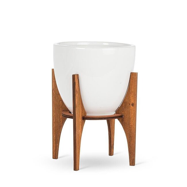 White Pot w/ Wooden Stand