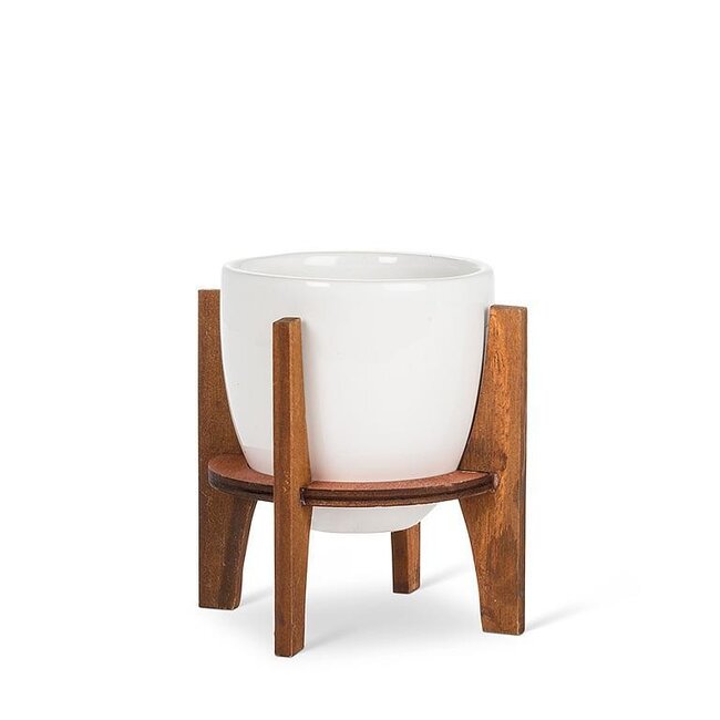 White Pot w/ Wooden Stand