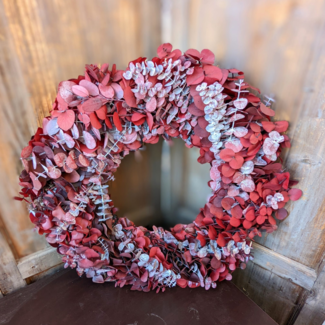 24" Eucalyptus Wreath Dyed Red