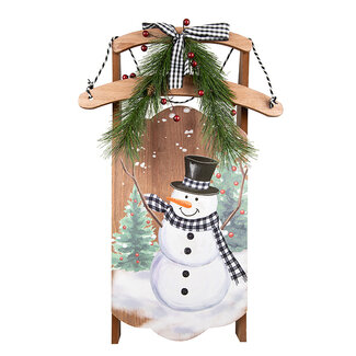 Wool Sled w/ Snowman