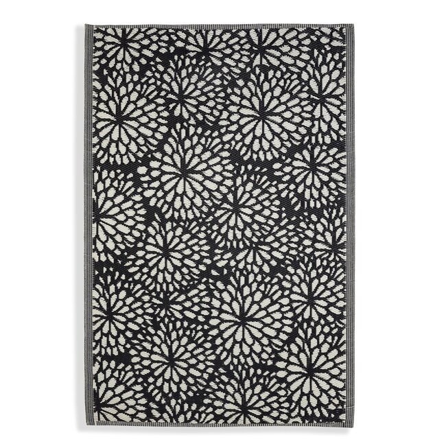 Black & White Floral Outdoor Rug 4x6'