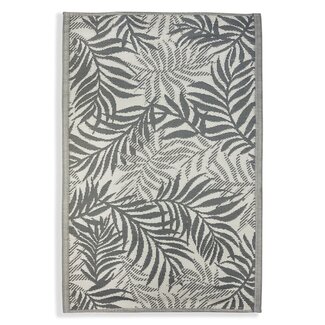Grey & White Leaf Outdoor Rug 4x6'