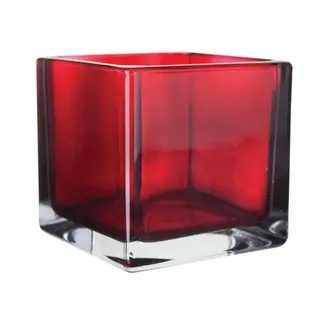 4" Ruby Glass Cube Vase