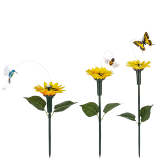Solar Fluttering Hummingbird & Flower Garden Stake