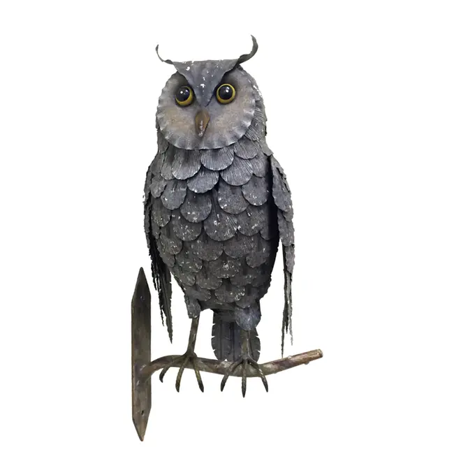 Metal Grey Sitting Owl Wall Decor