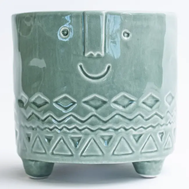 4" Aqua Glazed Footed Pot