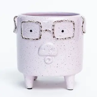 Footed Pink Pig w/ Glasses Pot 4"