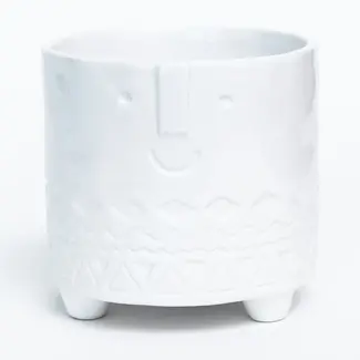 4" Footed White Glaze Friendly Face Pot