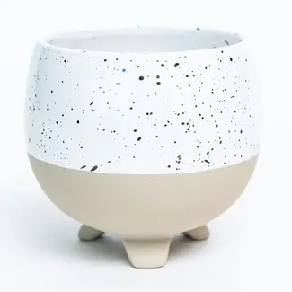 Footed Speckled White Pot