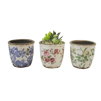 5" Floral Design Cement Pot