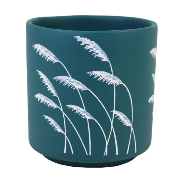 Ceramic Blue Pot w/ Wheat Pattern