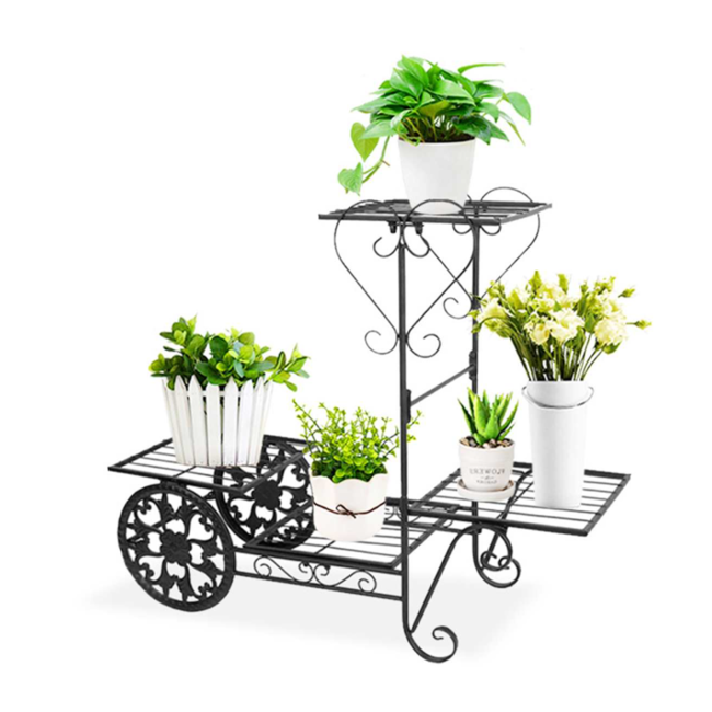 Metal Flower Pot Stand w/ Wheels