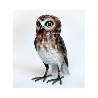 11.4" Brown & White Metal Owl